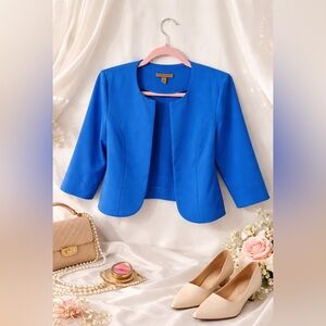 Maya brooke‎ Blue Cropped Blazer Size 8